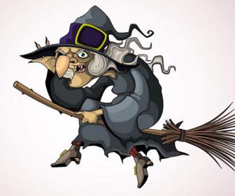 The Witch Riding A Broom For Halloween