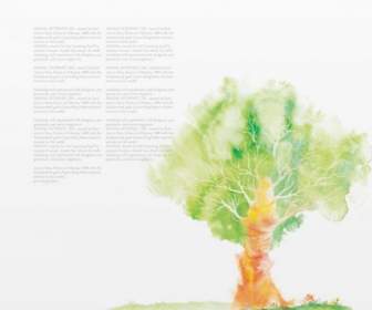 árvores Aquarela Ilustração Creative Design Psd