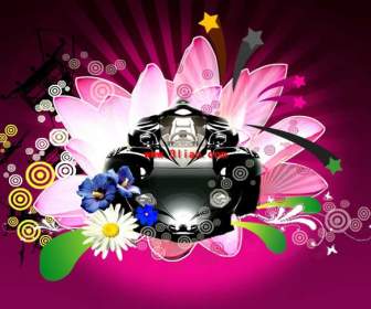 vector car flower background