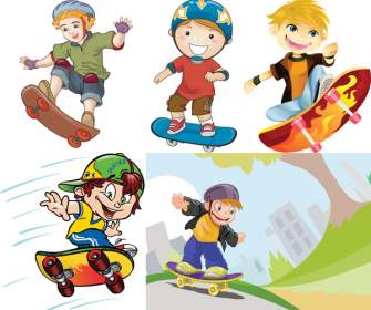 Tragen Einen Helm Cartoon Skater Jungen