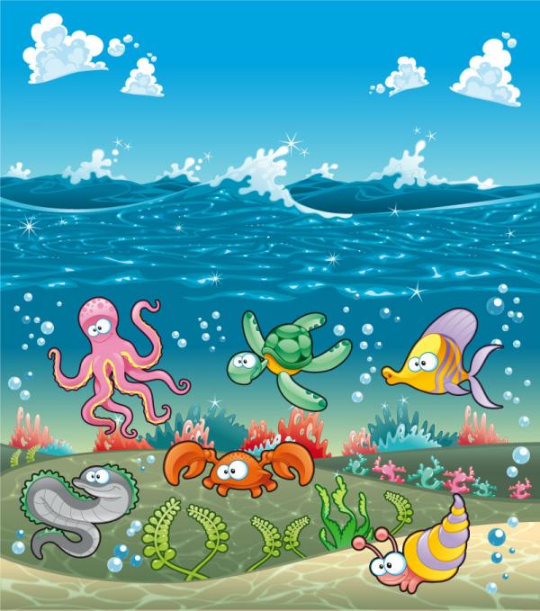 illustration de dessin animé de monde sous-marin