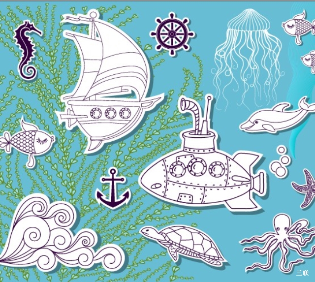水中世界手描きの紙のカット