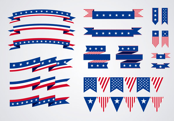 美國元素掛彩帶和旗幟