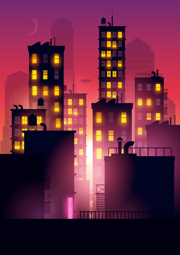 städtischen Nightscape silhouette