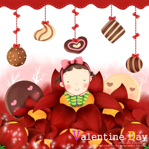 Valentine s day cartoon illustration style psd matériel