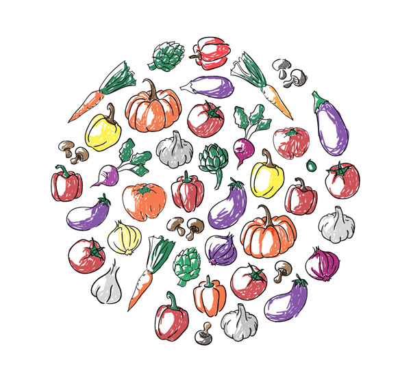 Gemüse, kreisförmige Hintergrund gemalt