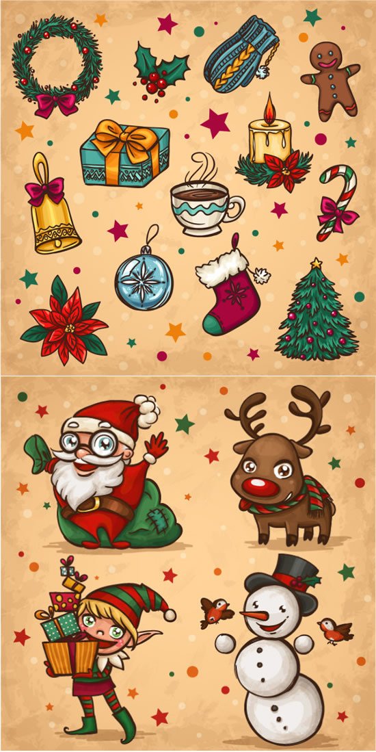 Vintage Painted Christmas Theme Elements
