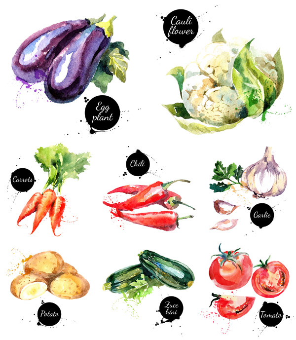 Watercolor Background Of Vegetables