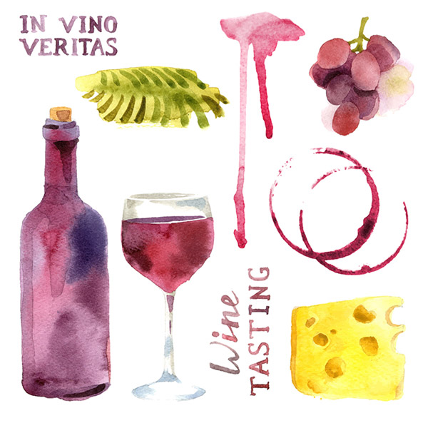ilustrações em aquarela de vinho