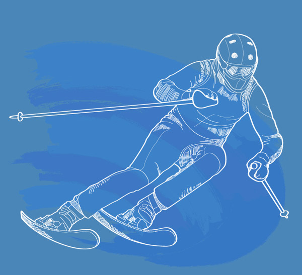 白手繪滑雪的人
