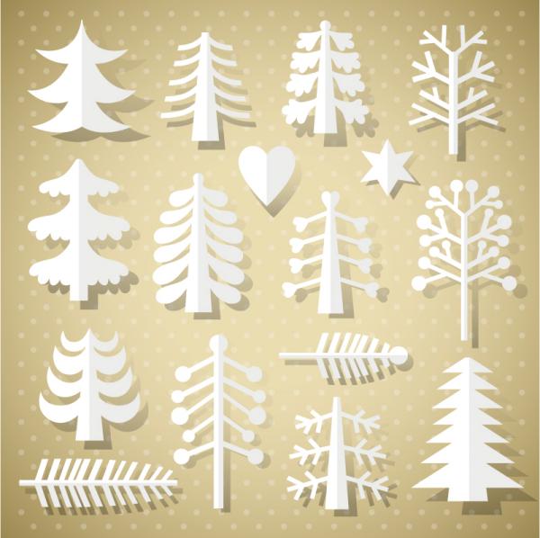 papel blanco cortado árboles de Navidad