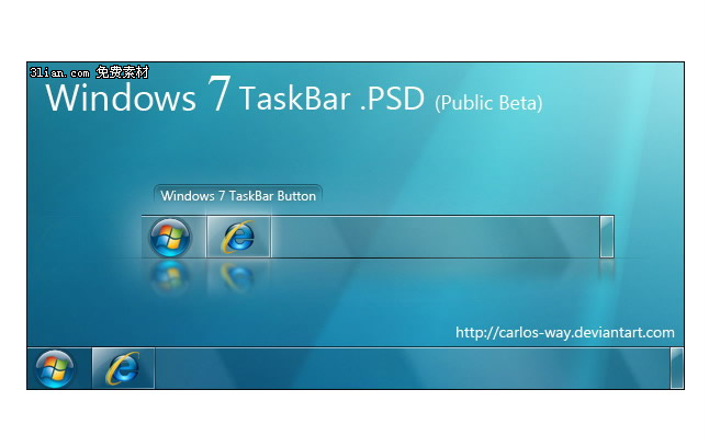 Windows7 da barra de tarefas em camadas de psd templates