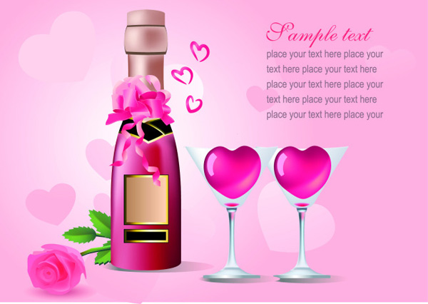 Flasche Wein Glas rose Blume