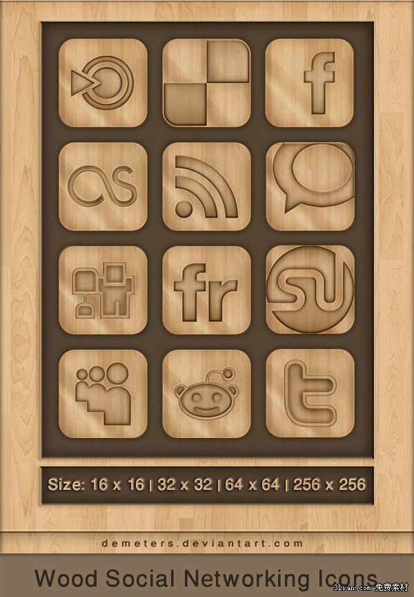 Icone di stile web2 e sns sito dell'intaglio in legno