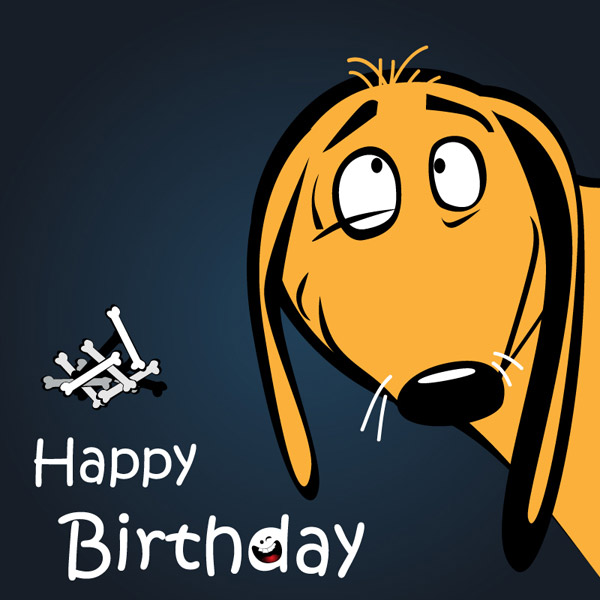 tarjeta de felicitación de cumpleaños de dibujos animados de perro amarillo