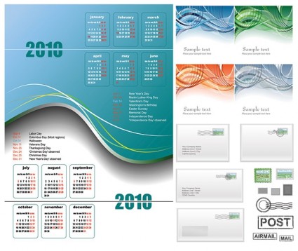 2010 Kalender Linien und e-Mail-Vektor