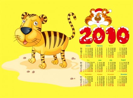 calendário de 2010 com vetor de tigre bonito