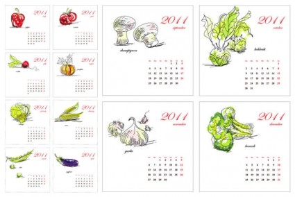 Calendário 2011 da mão do vetor de legumes