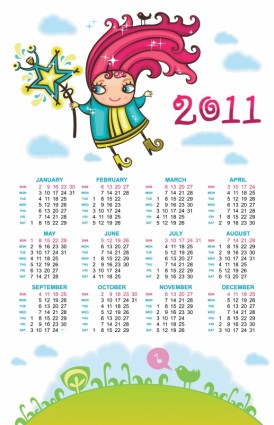 2011 Kalendarz wektor handdrawn kreskówka