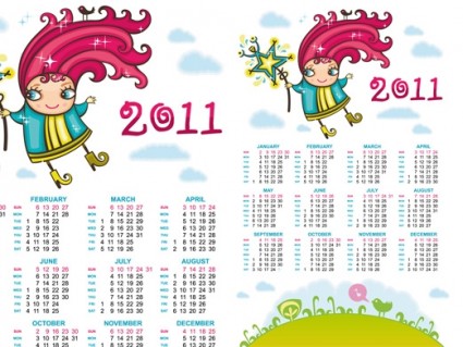 calendario de arte de clip de dibujos animados de 2011 handdrawn