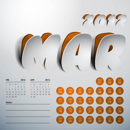 vector de calendario de arte 2012