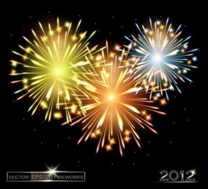 2012 Bright Fireworks Background Vector