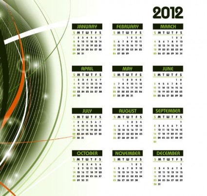 2012 lịch vector yếu tố