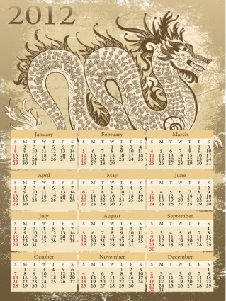 2012 Kalender tahun Naga vektor