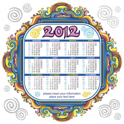 vetor de calendário 2012 dos desenhos animados