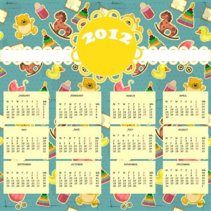 vector de calendario de dibujos animados de 2012