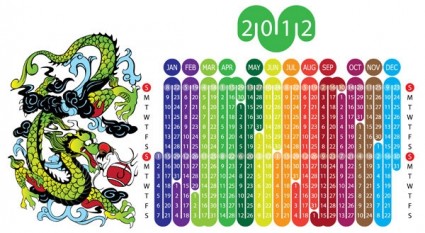 2012 ano do dragão calendar vector