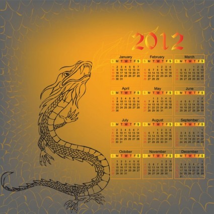 ドラゴンの 2012 年カレンダーのベクトル