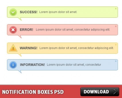 3 estilos diferentes de caixas de notificação