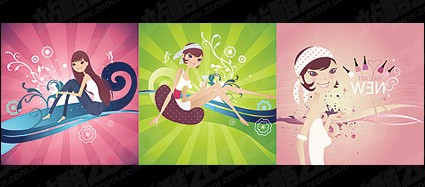 3 Lovable Characters Fashion Illustrations Vector Material