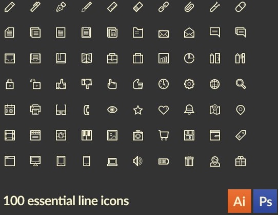 100 jenis kecil penting garis ikon vektor