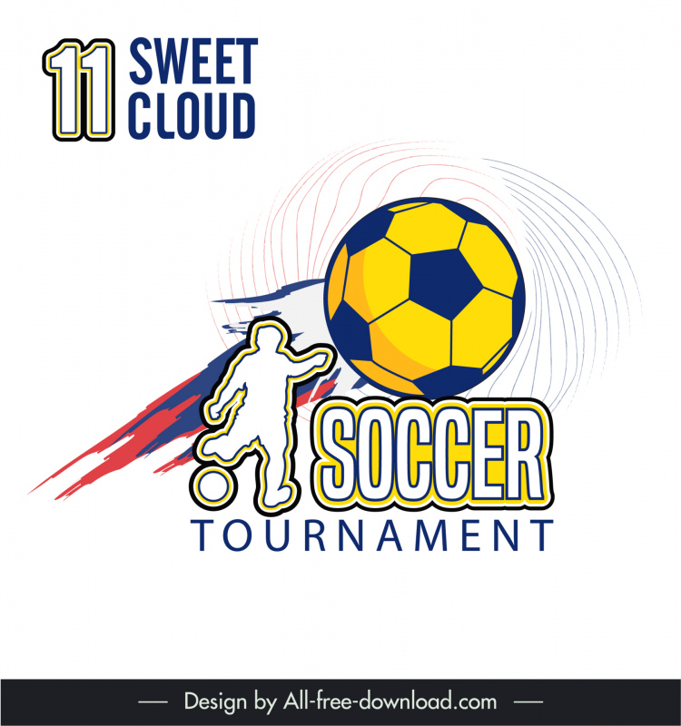 11 Sweet Cloud Soccer Tournament Banner Template Dynamic Grunge Silueta Boceto del jugador