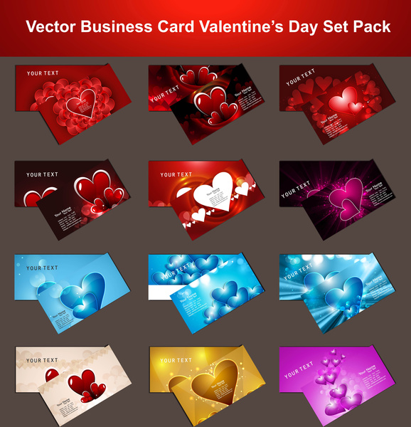 12 tarjetas día de San Valentín corazones de colores Presentación colección establece diseño