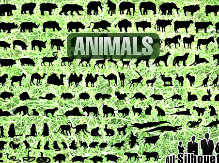 150 различных животных силуэты