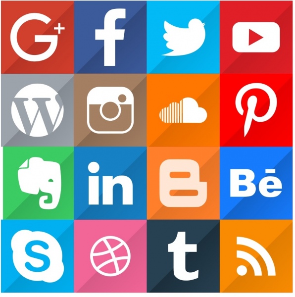 16 популярные социальные медиа набор иконок