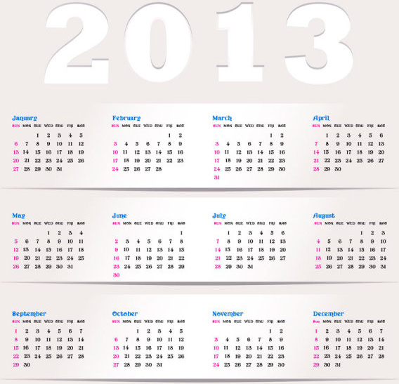 2013 calendário criativo coleção projeto vector