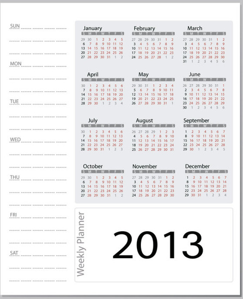 2013 calendário criativo coleção projeto vector