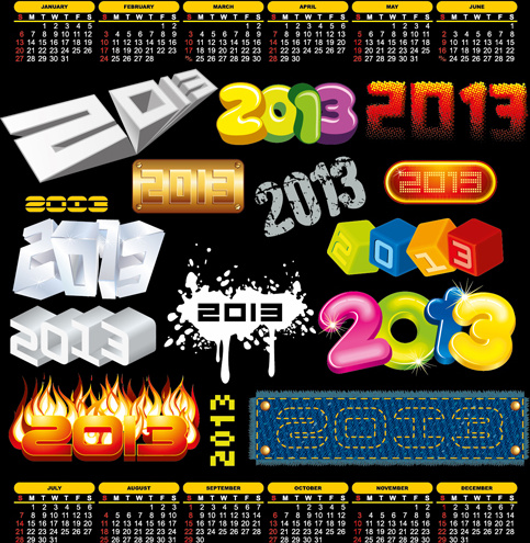 elementi di disegno di 2013 E13 vettore di calendario