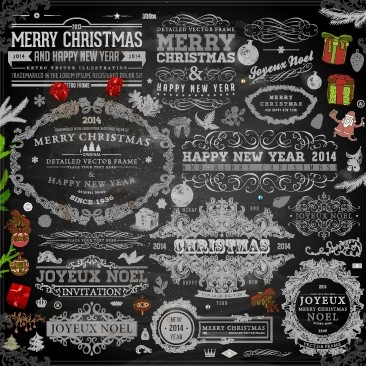 siyah 2014 Noel dekorasyon ve etiketler vektör