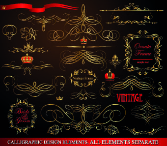 Vektor-2014 Weihnachten Golddekoration kalligraphische Elemente