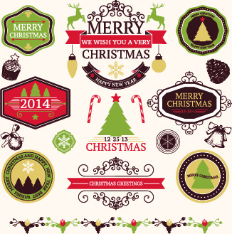 2014-Weihnachten-Etiketten Band und Vektor-Kugeln Ornamente