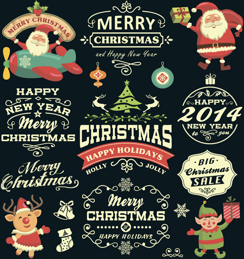 2014 Weihnachten Weihnachtsmann mit Etiketten Verkauf Elemente Vektor