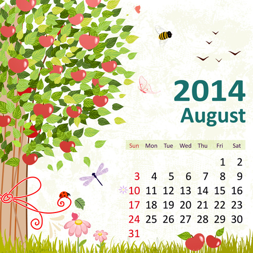 2014 bunga kalender Agustus vektor