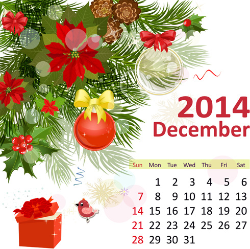 2014 floral Kalender Dezember Vektor