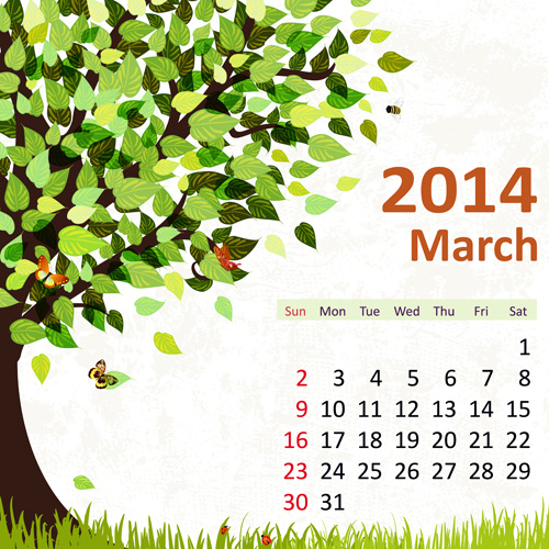 2014 floral Kalender März Vektor