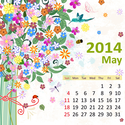 floral Kalender 2014 kann Vektor